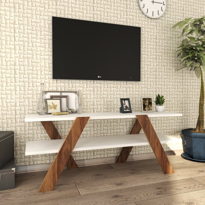 Hanah Home Soporte de TV 146 Blanco y Nogal 120x45x33.1cm Moderno Novedoso